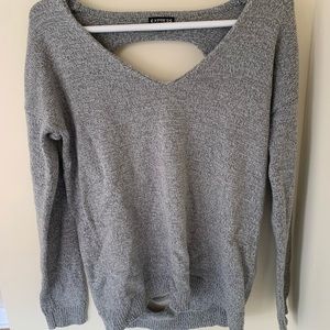 open ribbed back grey sweater